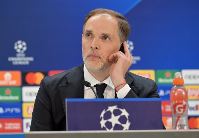 07 May 2024, Spain, Madrid: FC Bayern Munich's Coach Thomas Tuchel takes part in the final press conference at the Bernabeu Stadium. FC Bayern will face Real Madrid in the Champions League semi-final at the Bernabeu Stadium in Madrid on 08.05.2024. Photo: