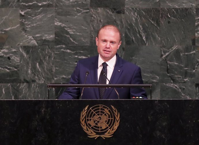 Archivo - UNITED NATIONS, Sept. 22, 2017  Maltese Prime Minister Joseph Muscat addresses the General Debate of the 72nd session of the United Nations General Assembly at the UN headquarters in New York, on Sept. 22, 2017.