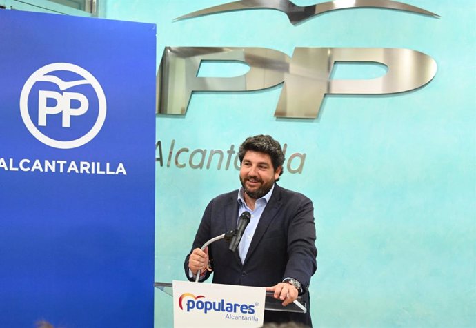 El presidente del Partido Popular de la Región de Murcia, Fernando López Miras, durante la Junta Directiva Abierta del partido de Alcantarilla