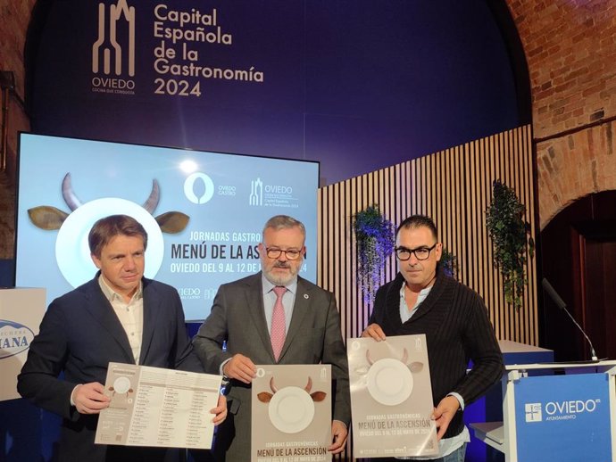 José Luis Álvarez Almeida, Alfredo García Quintana Y David González Presentan Las Jornadas Del 'Menú De La Ascensión' De Oviedo