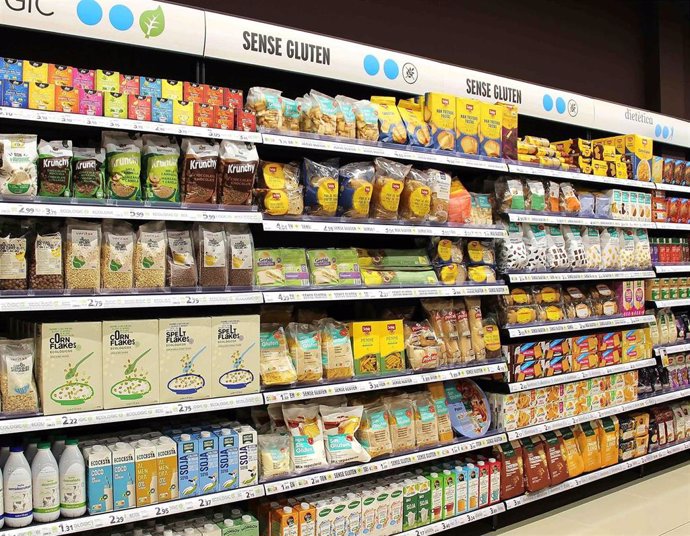 Productos sin gluten en un supermercado Caprabo.