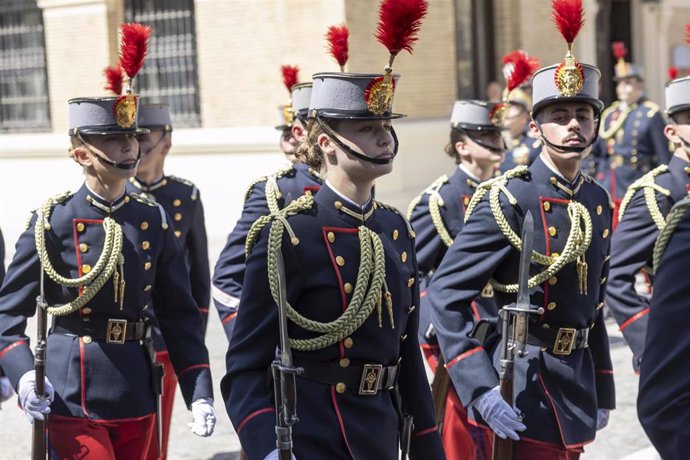 La Princesa Leonor en el 40 aniversario de la jura de Bandera del Rey Felipe VI en el Ejército de Tierra en la Academia General Militar de Zaragoza a 04 de Mayo de 2024 en Zaragoza (España).