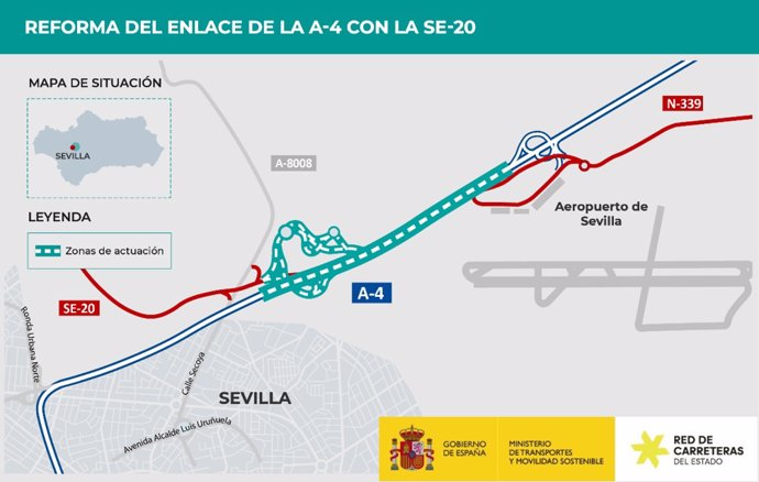 Archivo - Detalle de las obras de reforma del enlace de la autovía A-4 con la SE-20.