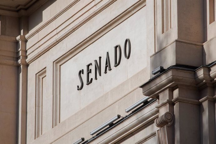 Archivo - La fachada del Senado tras el acto de Izado Solemne de la bandera de España, en la plaza de La Marina Española, a 6 de diciembre de 2023, en Madrid (España). El Izado de la bandera Nacional está organizado por el Estado Mayor de la Defensa, en h