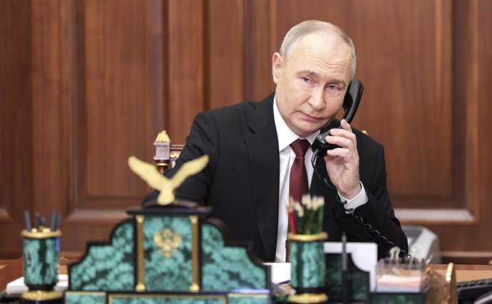 May 7, 2024, Moscow, Moscow Oblast, Russia: Russian President Vladimir Putin takes a call in his office prior to departing for his inauguration ceremony at the Kremlin, May 7, 2024 in Moscow, Russia. Putin was sworn in for his fifth term putting him on tr