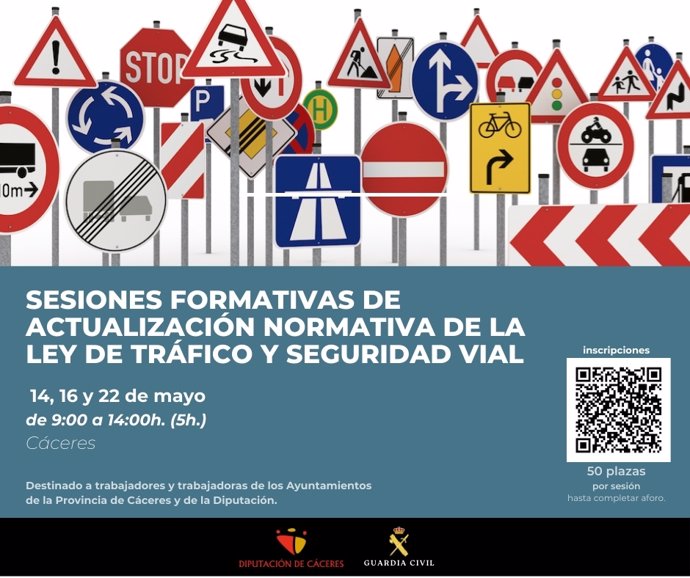 Cartel del curso de tráfico y seguridad vial para empleados de la administración local en Cáceres