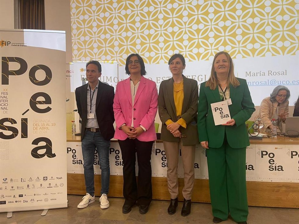 Daniel Rodríguez Moya, María José Martín, Katia Caballero y Remedios Sánchez, en la Jornada Provincial de Bibliotecas Escolares
