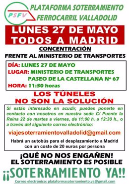Cartel de la concentración que convoca la Plataforma por el Soterramiento del Ferrocarril en Valladolid ante el Ministerio de Transportes.