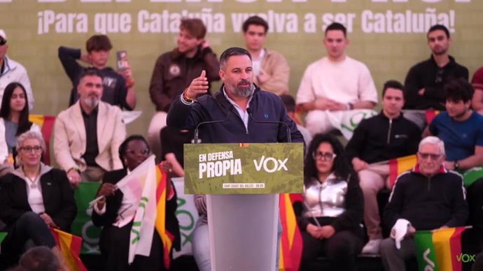 El president de Vox, Santiago Abascal, en un acte electoral a Sant Cugat del Vallès (Barcelona), el 8 de maig de 2024.