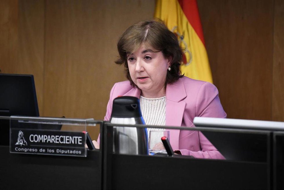La presidenta interina del Consejo de Administración de la Corporación RTVE, Concepción Cascajosa, durante su comparecencia en la Comisión Mixta de Control Parlamentario de la Corporación RTVE y sus Sociedades, en el Congreso de los Diputados, a 25 de