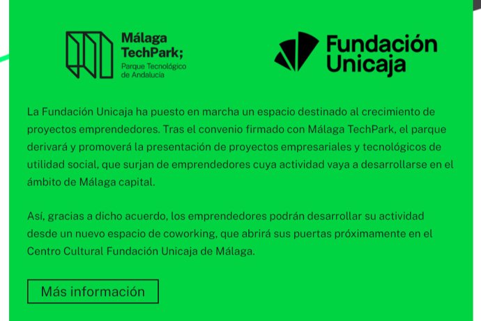 Fundación Unicaja y Málaga TechPark han abierto este jueves la convocatoria para seleccionar a las startups, emprendedores y empresas de nueva creación que se alojarán en el nuevo espacio de emprendimiento que abrirá sus puertas próximamente.