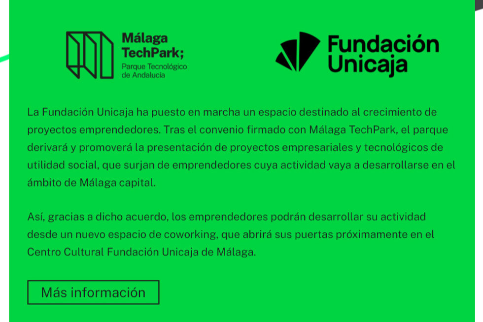 Fundación Unicaja y Málaga TechPark han abierto este jueves la convocatoria para seleccionar a las startups, emprendedores y empresas de nueva creación que se alojarán en el nuevo espacio de emprendimiento que abrirá sus puertas próximamente.