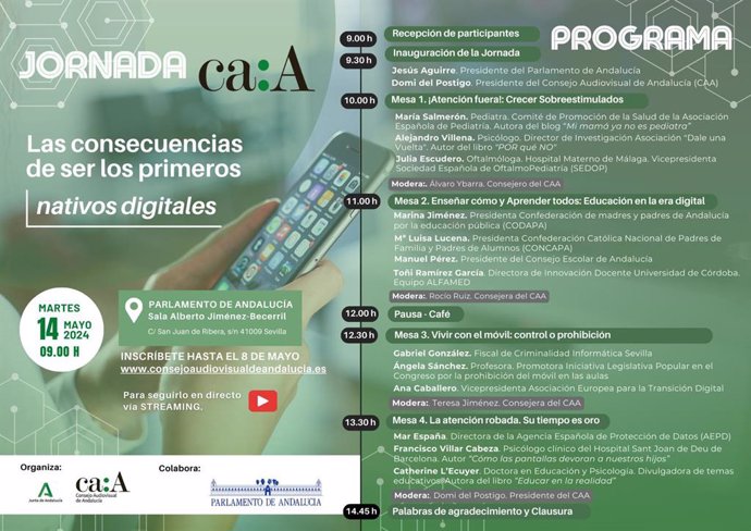 El Consejo Audiovisual de Andalucía (CAA) celebra su jornada anual bajo el título 'Las consecuencias de ser los primeros nativos digitales'.