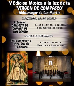 Cartel de una nueva edición del concierto 'Música a la luz de la Virgen de Compasco' en Aldeamayor de San Martín.
