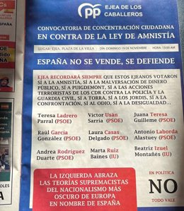 Archivo - Anuncio en el que se señala a los concejales del PSOE e IU en Ejea de los Caballeros.