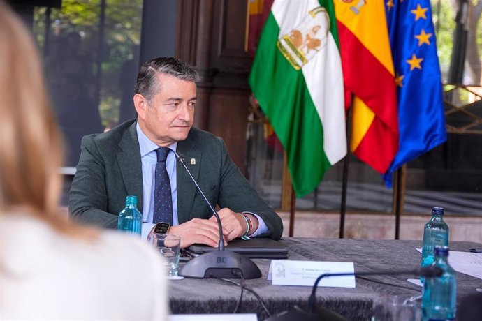 El consejero de la Presidencia, Interior, Diálogo Social y Simplificación Administrativa Antonio Sanz Cabello asiste a la reunión con los responsables de la zona del Campo de Gibraltar, a 9 de mayo de 2024, en Sevilla. (Foto de archivo).