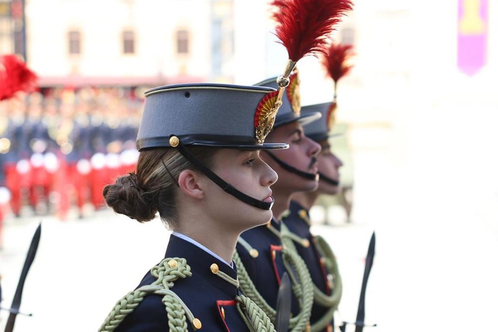 La Princesa Leonor en el 40 aniversario de la jura de Bandera del Rey Felipe VI en el Ejército de Tierra en la Academia General Militar de Zaragoza a 04 de Mayo de 2024 en Zaragoza (España).