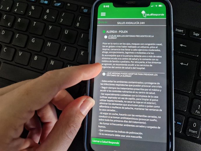 Aplicación móvil para la que informa la Junta de los niveles de polen en el aire.