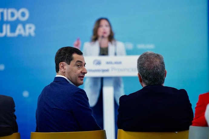 El presidente de la Junta de Andalucía y del PP-A, Juanma Moreno, en la Unión Intermunicipal del PP de Málaga.