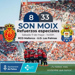 EMT Palma refuerza sus servicios para el partido entre el RCD Mallorca y la U.D. Las Palmas