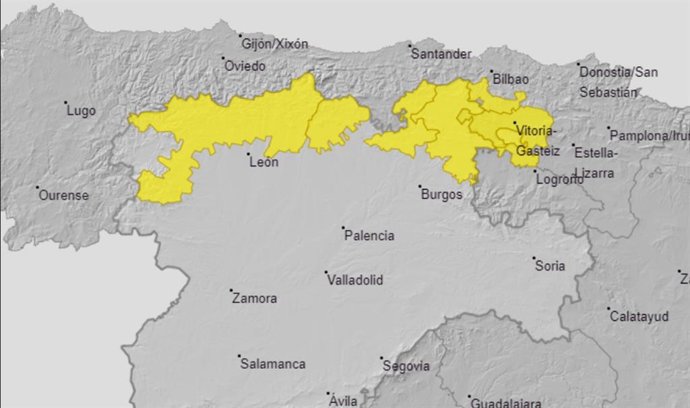 Mapa con avisos para este sábado en Castilla y León