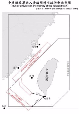 Mapa de las incursiones de cazas chinos en el espacio aéreo de Taiwán