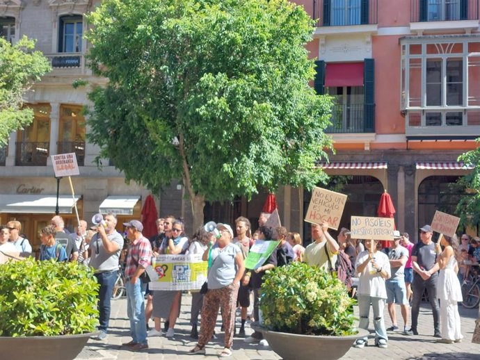 Una cincuentena de personas protestan contra la nueva ordenanza cívica de Cort y exigen "poder vivir en autocaravanas"