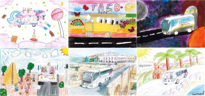 Conjunto de dibujos del certamen 'Diviértete en el bus'