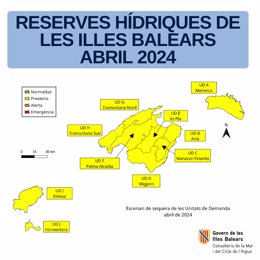 Mapa de las reservas hídricas de Baleares en abril de 2024