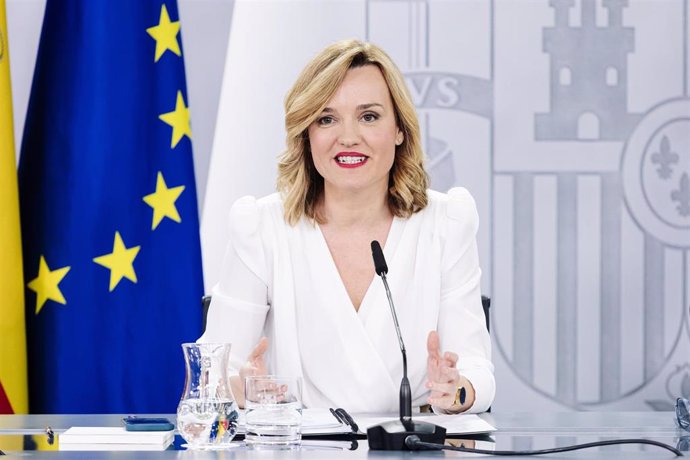 La ministra de Educación y Formación Profesional y Deportes, y portavoz del Gobierno, Pilar Alegría, durante una rueda de prensa posterior a la reunión del Consejo de Ministros, a 7 de mayo de 2024