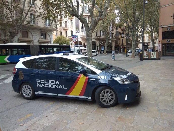 Archivo - Un coche de la Policía Nacional en la entrada de la Audiencia de Palma