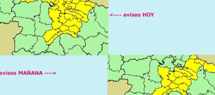 Avisos previstos para este lunes y martes en Castilla y León
