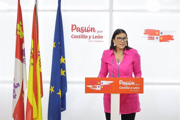 Ana Sánchez en un momento de la rueda de prensa celebrada este martes en la sede del PSOE de Castilla y León