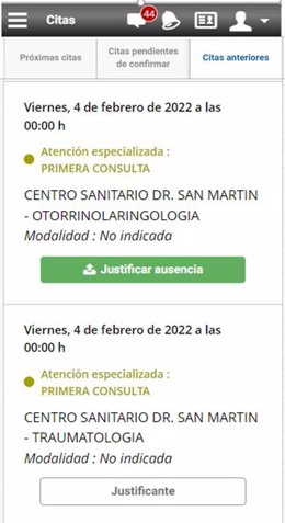 Ejemplo que muestra la opción de justificar la ausencia.