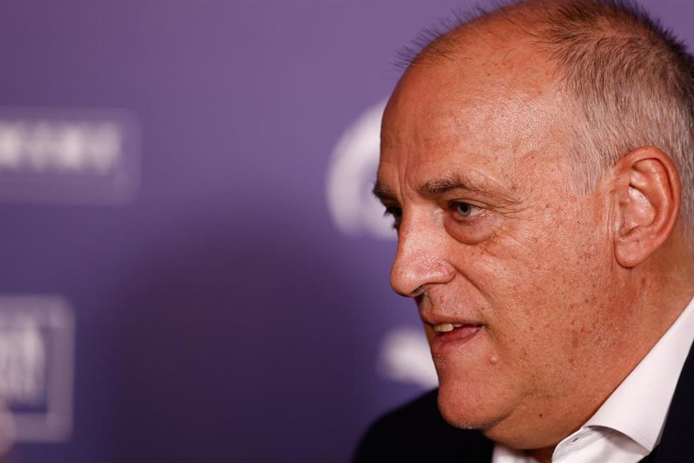 Archivo - El presidente de LaLiga, Javier Tebas, atiende a los medios.