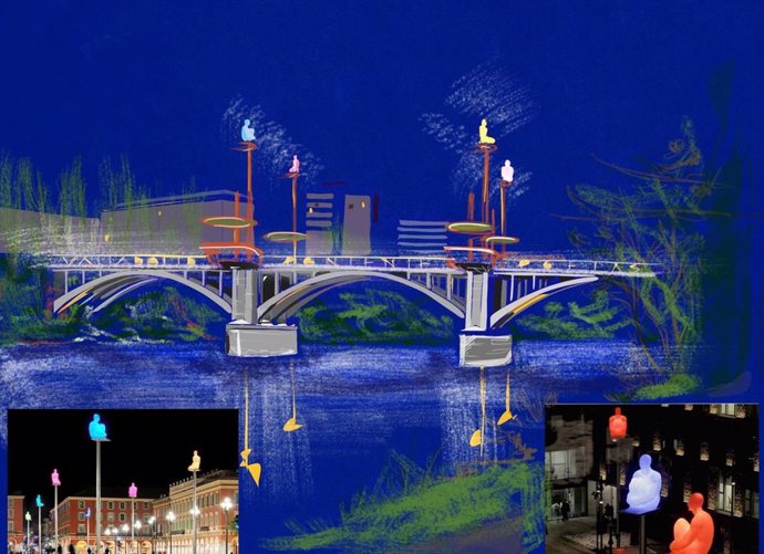 Bocetos del concejal Ignacio Zarandona sobre la actuación artística en la remodelación del puente del Poniente.
