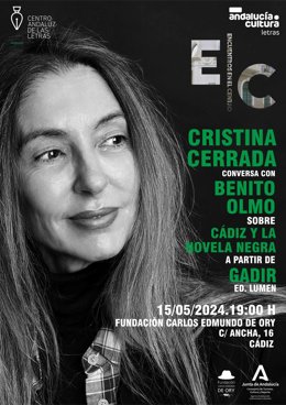 Cartel del encuentro literario entre Cristina Cerrada y Benito Olmo.