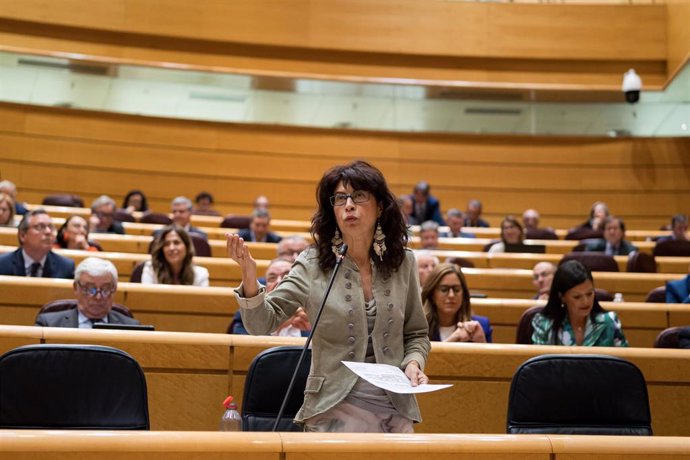 La ministra de Igualdad, Ana Redondo, durante una sesión plenaria, en el Senado, a 14 de mayo de 2024, en Madrid (España). 