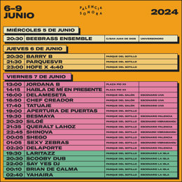Cartel con los horarios previstos en el Palencia Sonora
