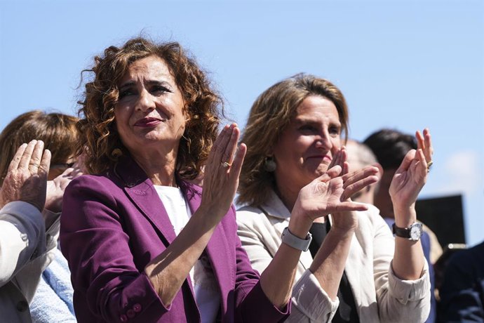 La vicesecretaria general del PSOE, María Jesús Montero, interviene durante el acto de presentación de la candidatura socialista a las elecciones europeas de 9 de junio, a 15 de mayo de 2024 en Sevilla (Andalucía, España). El acto de presentación de la 