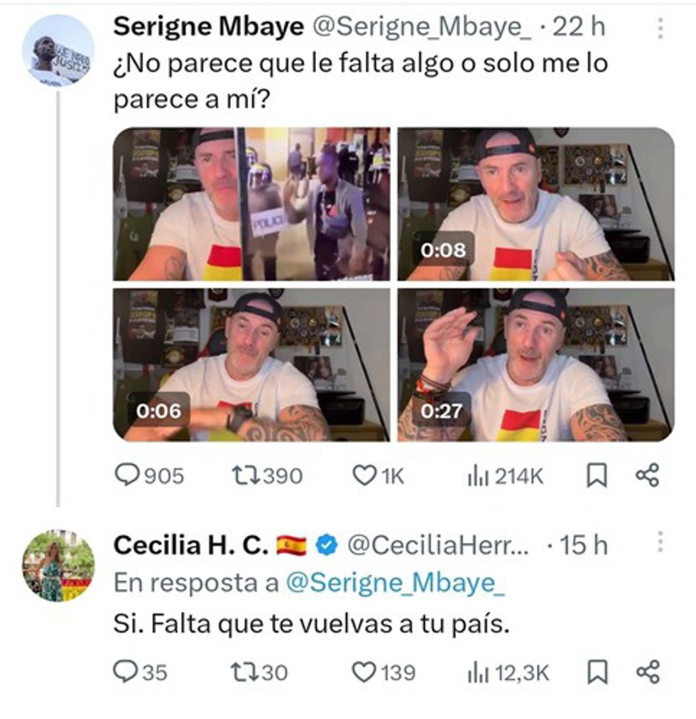 Tuit de la concejala de Vox en el que le pide a Mbaye que se vaya a su país