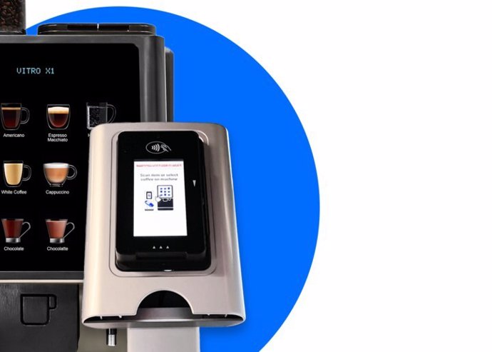 PicoCoffee, a compact, cashless payment device for automatic tabletop coffee machines that allows consumers to vend beverages and purchase micro market items in the same transaction