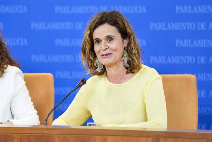 La portavoz adjunta del Grupo Parlamentario Por Andalucía, Esperanza Gómez, este miércoles en rueda de prensa. 