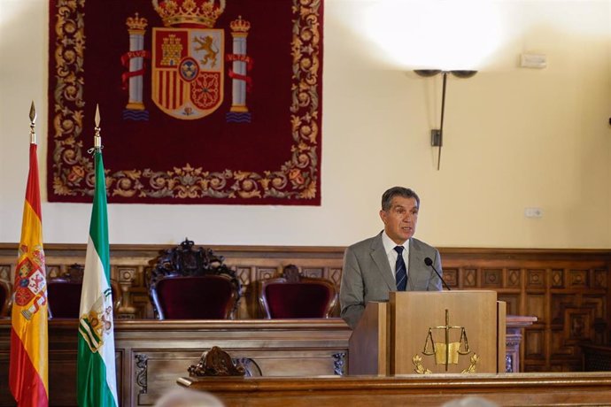 El presidente del Tribunal Superior de Justicia de Andalucía, Lorenzo del Río, en la inauguración del encuentro anual de presidentes de tribunales superiores de Justicia de España el pasado lunes.