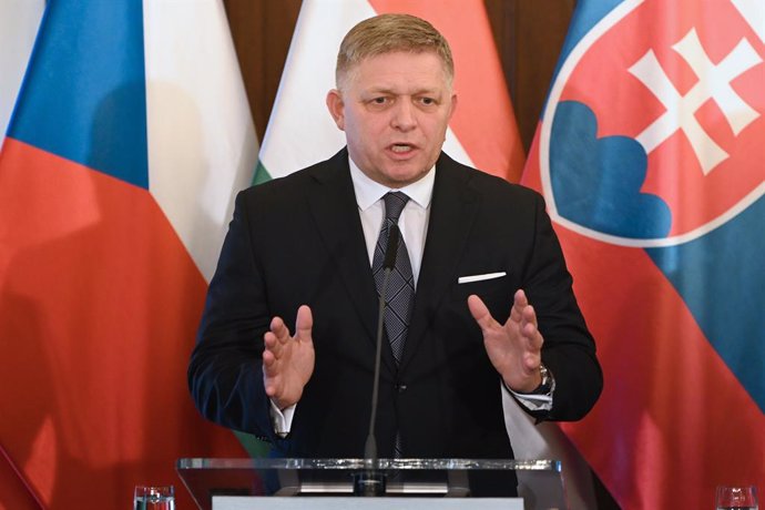 Archivo - February 27, 2024, Prague, Czech Republic: Slovak prime minister, Robert Fico speaks during a joint press conference after summit of the Visegrad Group (V4) in Prague. Prime ministers of the Czech Republic, Slovakia, Poland and Hungary meets at 