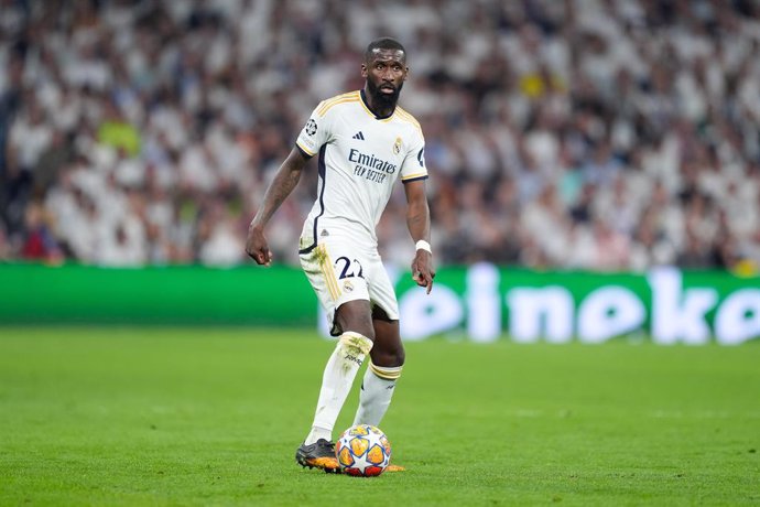 Antonio Rudiger of Real Madrid in action during the UEFA Champions League, Semi Final Second Leg, football match played between Real Madrid and FC Bayern Munich at Santiago Bernabeu stadium on May 08, 2024 in Madrid, Spain.