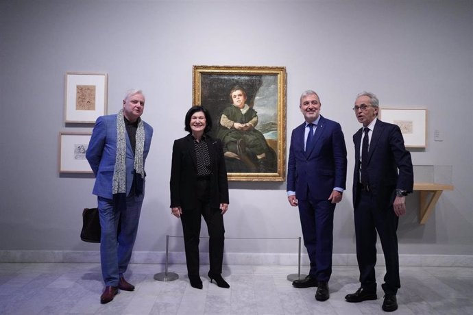 La obra 'El niño de Vallecas' de Velázquez, con Xavier Vilató, Paloma Ruiz Picasso, el alcalde Jaume Collboni y el director Emmanuel Guigon