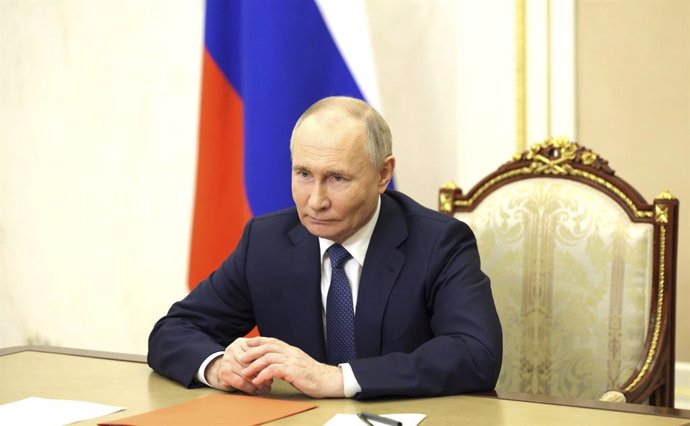 May 13, 2024, Moscow, Moscow Oblast, Russia: Russian President Vladimir Putin chairs a meeting with permanent members of the Security Council via videoconference from the Kremlin, May 13, 2024 in Moscow, Russia.