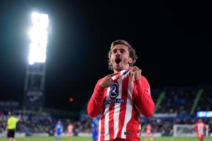 Antoine Griezmann of Atletico de Madrid celebrates a goal during the Spanish League, LaLiga EA Sports, football match played between Getafe CF and Atletico de Madrid at Coliseum de Getafe stadium on May 15, 2024, in Getafe, Madrid, Spain.