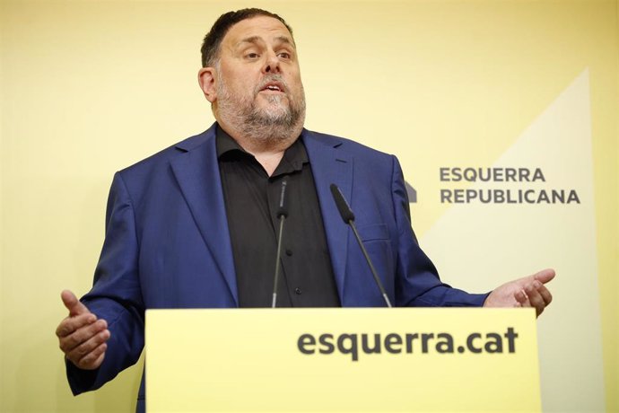 El líder de ERC, Oriol Junqueras, en rueda de prensa.